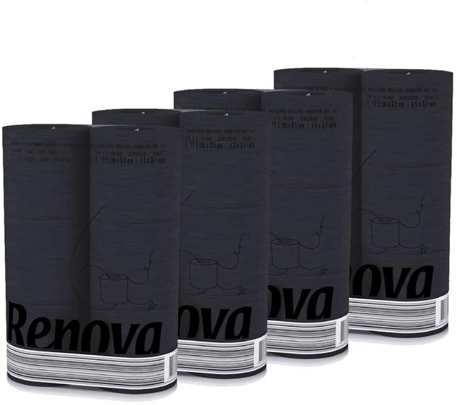 RENOVA 레노바 3겹 토일렛페이퍼 검정 컬러 화장지 두루마리 휴지 블랙 6롤 x 4 (24롤) 독일 유럽 내수용, 4개