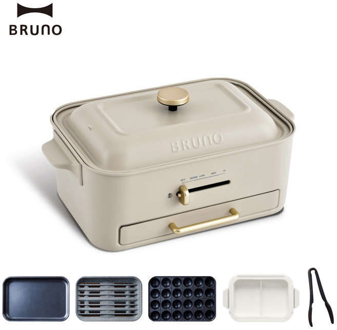 BRUNO 無煙多功能電烤盤BOE109 火烤多用組 杏子灰/開心果綠(任選) 附陶瓷鴛鴦鍋 減煙烤盤, BOE109, 杏子灰+火烤多用組