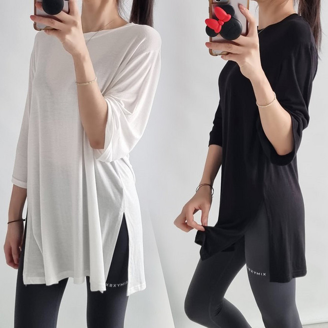 찰랑 트임 칠부 티 여성용 빅사이즈 오버핏