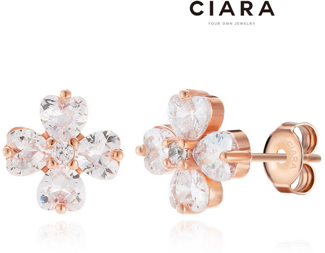 CIARA 14K Lainate 큐트 캐럿 클로버 심플 귀걸이(GoldPlated)