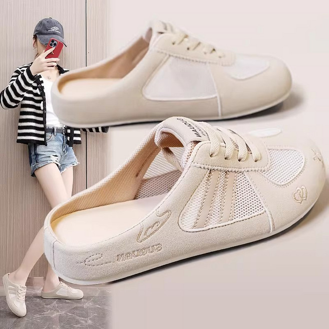 여성 블로퍼 슬리퍼 겸용 둥근코 메쉬 통기성 편안한 쿠션 데일리 심플 로퍼 뮬 한발신발