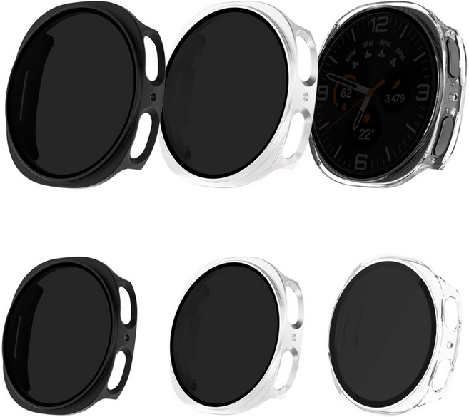 [젤센] 갤럭시워치8 전용 사생활보호 풀커버 일체형 9H 강화유리 케이스 베이직 3개 세트, (사생활보호)투명+실버+블랙