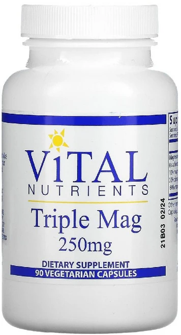 바이탈 뉴트리언트 삼중 마그네슘 복합체 500mg 베지 캡슐 90정 (캡슐당 250mg), 1개 - 쿠팡