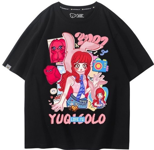 gidle 宋雨琦 周邊 短袖T恤 男女 粉絲應援 同款 顯瘦 打底衫, 1個, 黑色短袖-2XL