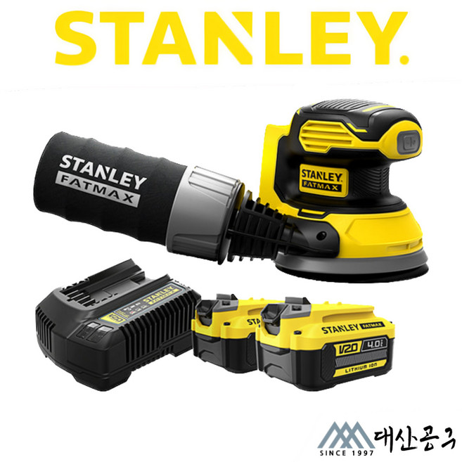 스탠리공식대리점 SCS220M2S 20V 5인치 오비탈 원형 충전 무선 샌딩기 전동 목공 사포 샌더 세트, 1개