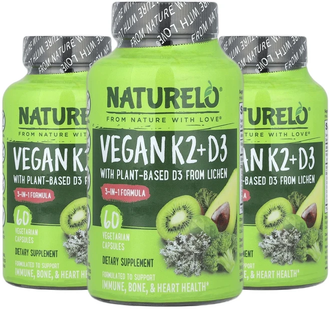 네츄렐로 비타민K 비건 비타민K2 + D3 베지 캡슐 60정 2+1, 3개, 60회분 - 쿠팡