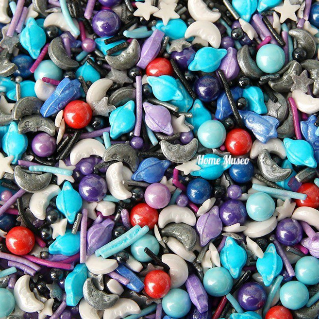 우주선 별 갤럭시 스프링클 진주 아라잔 식용구슬 케이크 데코, 1개, 95g