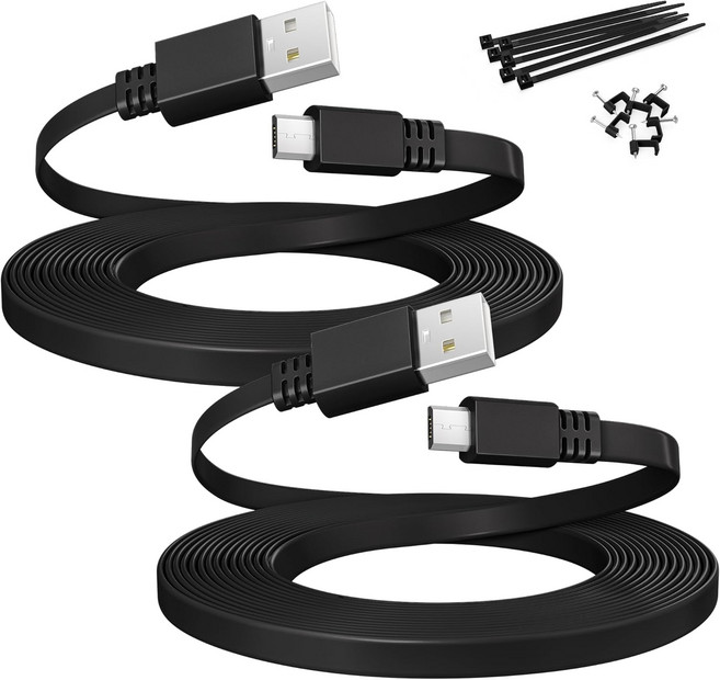 Itramax USB에서 마이크로 USB 확장 케이블 10FT 2팩 Wyze Cam v4Pan v2v3용 플랫 충전 파워 익스텐더 코드 교체 Blink, 10FT/3M, Black