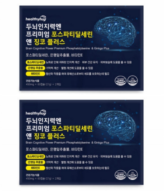 인지력 포스파티딜세린 징코 은행잎 120캡슐 x 2박스 포스파디딜세린 직장인 기억력