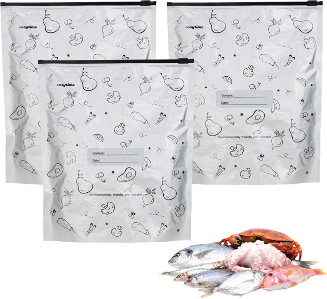Easytime 그립앤실 냉장 알루미늄 호일 백 냉장 냉동 겸용 스탠딩 지퍼백, 1세트, 10개, 중(M)