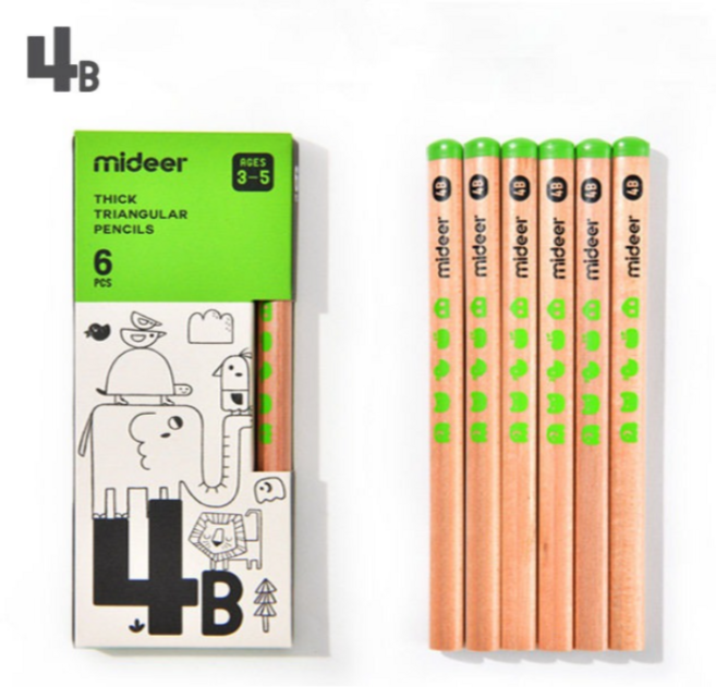 MIDEER 어린이 초등학생 전용 삼각 점보 교정연필세트, 6개, 4b