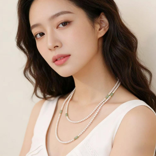 롱 드롭 진주목걸이 원석 포인트 핸드메이드 여성 기념일 선물