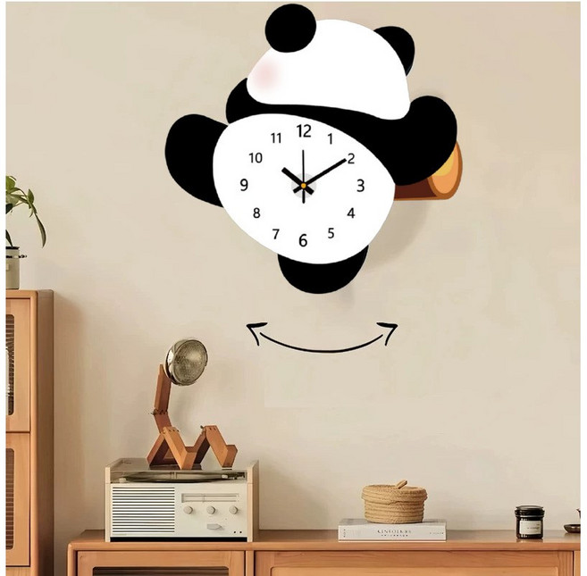 셔니엘 귀여운 캐릭터 벽시계 무소음 인테리어 거실 벽걸이 시계, 팬다