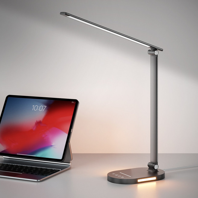 오이키 스탠드 조명 책상 접이식 블루라이트 차단 LED 라이트 독서등, 블랙