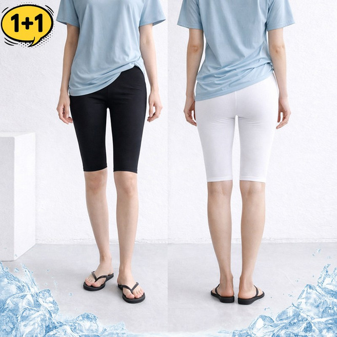 1+1 아이스 쿨 5부 레깅스 FREE~5XL 빅사이즈 [국내생산 프리미엄] 숏레깅스