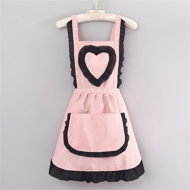Vezri 여성용 귀여운 공주 스타일 앞치마 프릴 디자인 주방 필수품, 1개, 핑크
