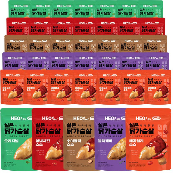 허닭ON 촉촉담백퐁당 실온 닭가슴살 5종 혼합, 40개, 120g