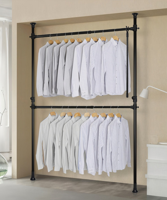 리우리빙 2단 조절 행거 + 집게 세트, 블랙