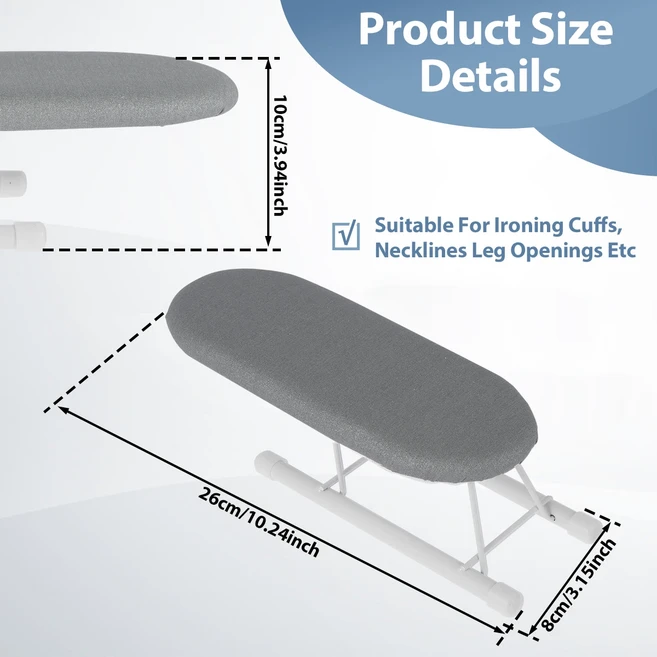휴대용 미니 다리미판 랙 미끄럼 방지 접이식 피트가있는 소형 다리미판 접이식 다리미판 적합한 셔츠 슬리, 02 silver
