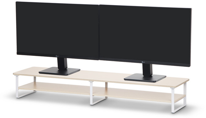 리빙케이 58Y 가로 1 000mm 폭 260mm 높이150mm 듀얼 모니터받침대 2단형 다용도 선반 책상 싱크대, 1개, 베이지 높이15cm