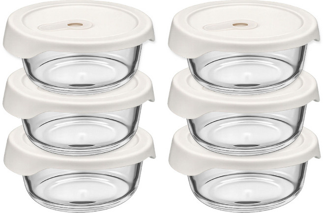 내열오븐유리 촉촉한 즉석한끼용기(원형 400mlx6p) 밥용기 유리용기 냉동밥보관 찜기 반찬통, 400ml(6p), 1개