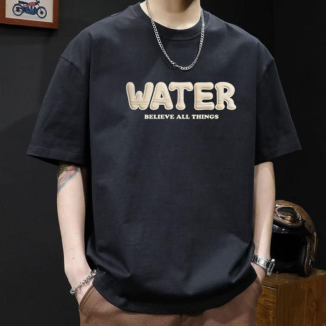 지고다그 여름 남자 오버핏 반팔티셔츠 순면 레터링 프린트 티셔츠 캐주얼 데일리룩 ZXC40857