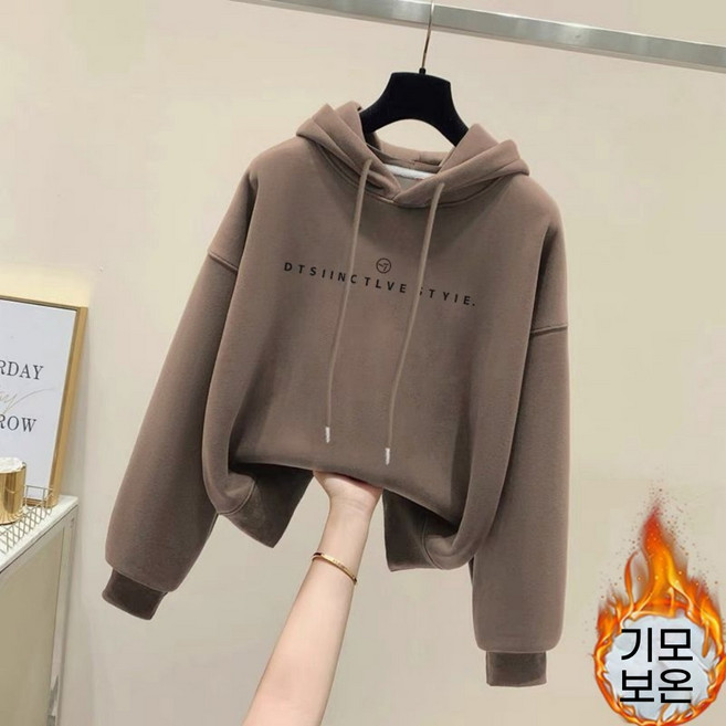 POMTOR 여성 봄 가을 겨울 캐주얼 오버핏 레터링 심플 기모 후드 맨투맨 후드티