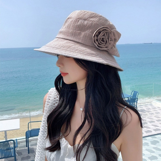 플라워 버킷햇 인디핑크 워터파크 UV차단 비치 캠핑 동남아여행 여행용