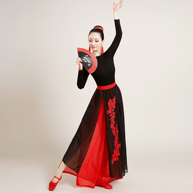 공연의상 공연복 여성 난타복 난타 블랙 레드 시스루 단체 살사 밸리 재즈