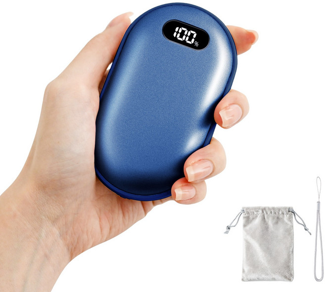 TRYSEEK 충전식 미니 손난로 보조배터리 C타입 5000mAh 휴대용 파워뱅크 겨울 캠핑 여행용, 블루, Q11