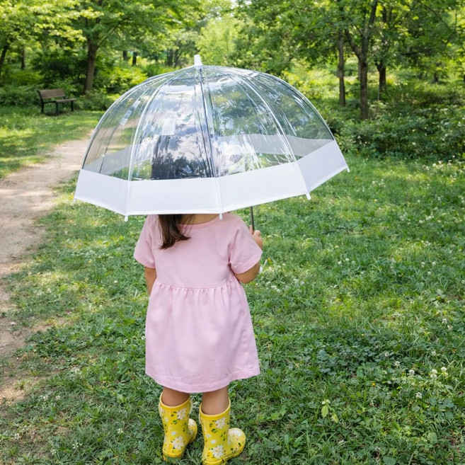 렌코리아 아이 돔형 블랙화이트 베이직라인 투명우산 비닐우산50