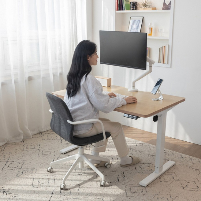 핏쳐 전동식 모션 데스크 스탠딩책상 커스터마이징 E1 Plus, 화이트, 블랙