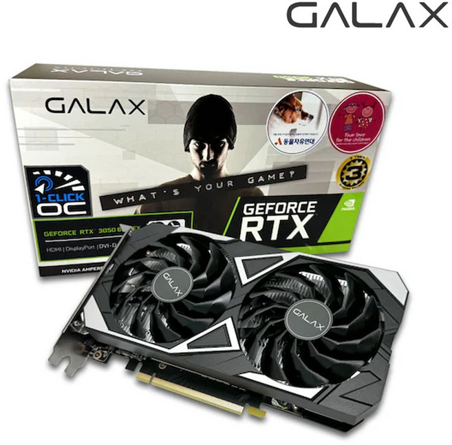 갤럭시 GALAX 지포스 RTX 3050 EX BLACK D6 6GB DVI