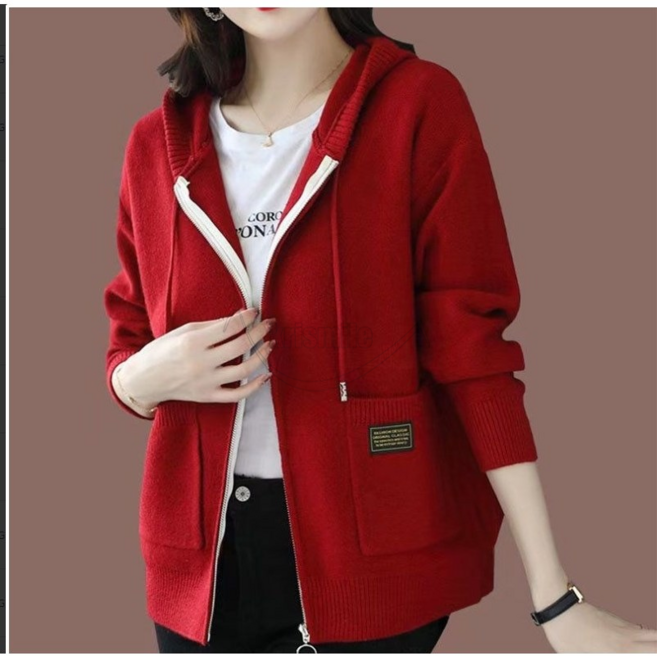 Krismile 후드 니트 카디건 집업 스웨터 여 춘추 니트 재킷
