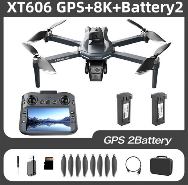 샤오미 호환 미지아 XT606 드론 전문가용 8K HD 카메라 5G GPS WIFI FPV 4.5인치 화면 회피 브러시리스 모, 04 Grey-8k-Battery2