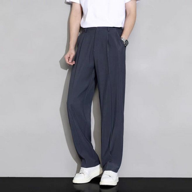 冰絲長褲男【S-4XL】薄款夏季新款潮牌休閒褲 冰絲褲 闊腿褲 高級感西裝褲 直筒褲韓版日系