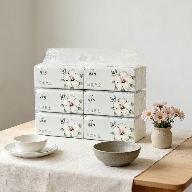 대용량 400매 5겹 미용 티슈 살포시 화장지 무향 천연펄프 부드러운 사각, 1개, 6개입