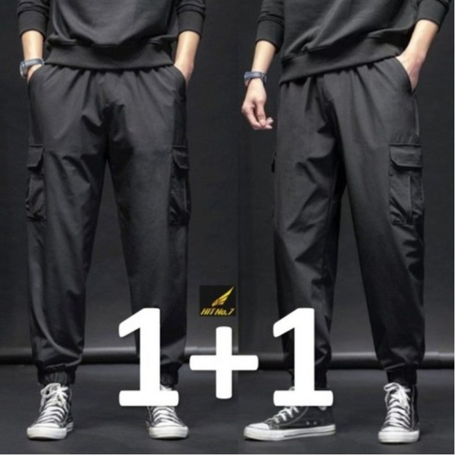 (2벌세트) BLACK FIT 스판 아이스 쿨바지 조거바지 봄 여름 조거팬츠 빅사이즈 작업복바지 카고팬츠 얇은바지 HTPAT41