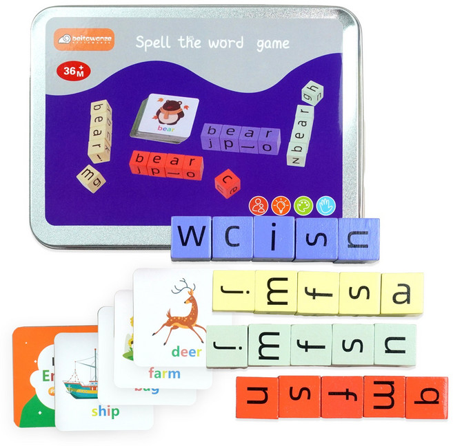 토이토 알파벳 큐브 영어 단어 스펠링 맞추기 루빅큐브 순발력 보드게임, 대형, 1개