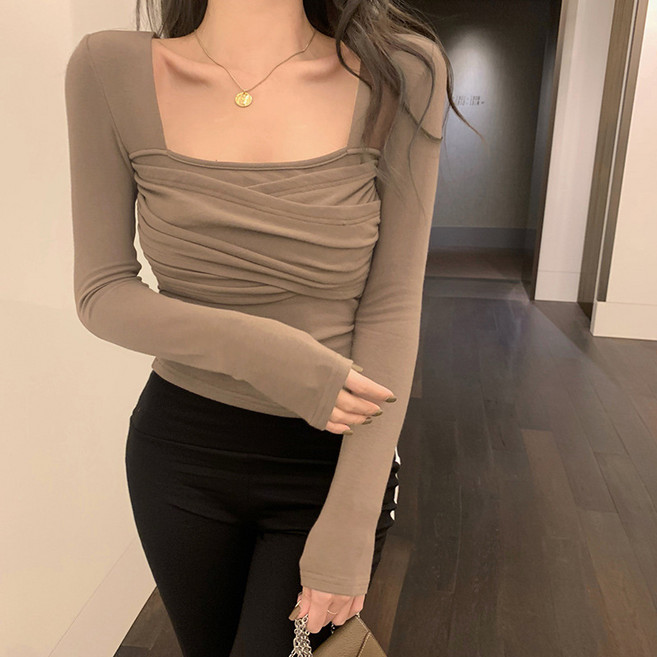 아이엠몽 여성 셔링 포인트 스퀘어넥 티셔츠