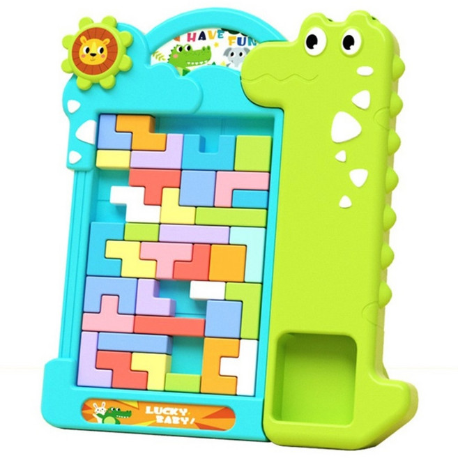 토이토 공룡 기린 테트리스 블록 쌓기 퍼즐 큐브 맞추기 입체퍼즐 블럭 동물 보드게임, 공룡 그린, 1개