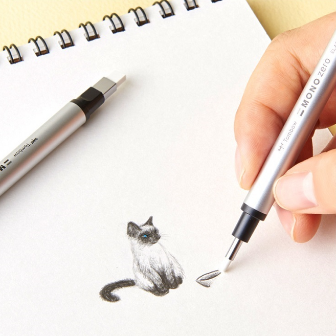 모노 제로 지우개 본품+리필(2p) 세트 라운드형/스퀘어형 택1 미술용 만화용 전문가용 초정밀 미세 건축가 미술가 만화가 미대 입시 샤프형 펜 형 지우개, 1세트, 라운드-실버