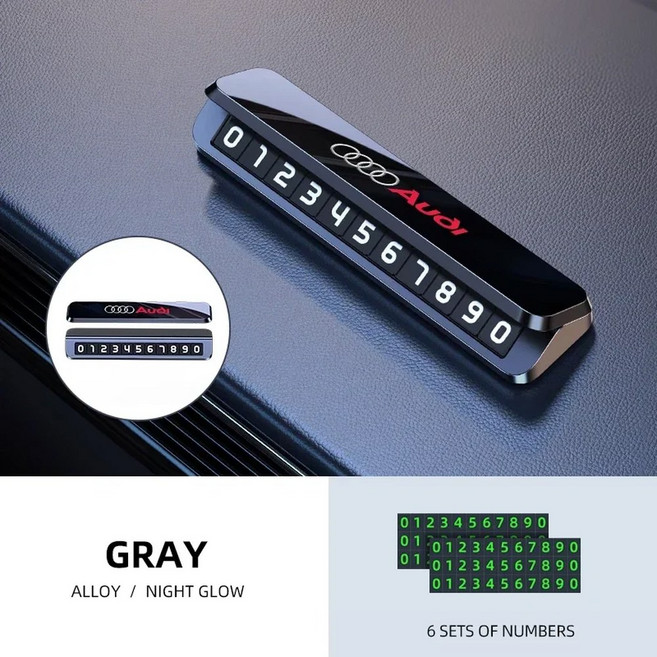 금속 휴대 전화 Audi A4 A6 A7 RS A5 Q3 Q5 Q7 A8 A3 TT Sline Quattro S3 S4 S5 S6 S7 S8 용 임시 주차 번호판, Audi Grey