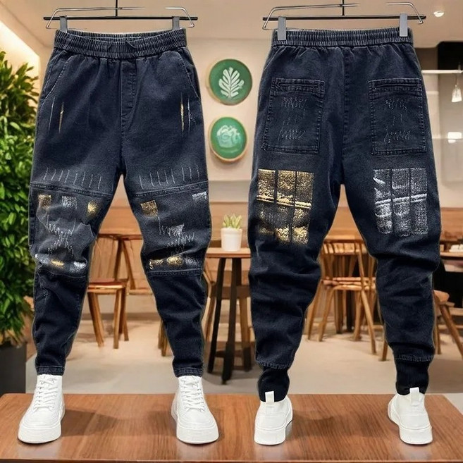 녕동 남성 와이드 스판 청바지 루즈핏 데님 조거 팬츠 데일리 패션 데님 배기팬츠