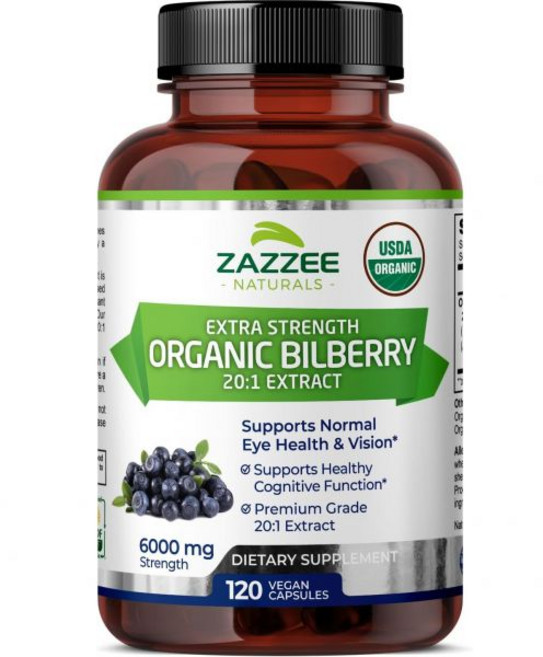 zazzee USDA 유기농 블루베리 201 추출물 6000mg 강도 120 비건 4개월 20배 주의자 전, zazzee USDA 유기농 블루베리 201 추출물 6, 1개