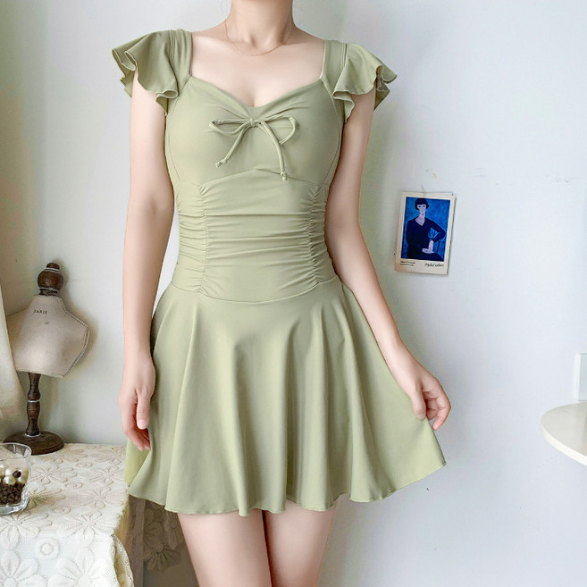 女用連體泳衣 保守遮肚顯瘦 海邊溫泉適用, L碼