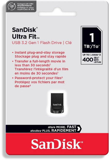 SanDisk Ultra Fit 512GB USB 3.2 CZ430 讀取400MB/s 隨身碟 典雅黑, 1個, 1TB