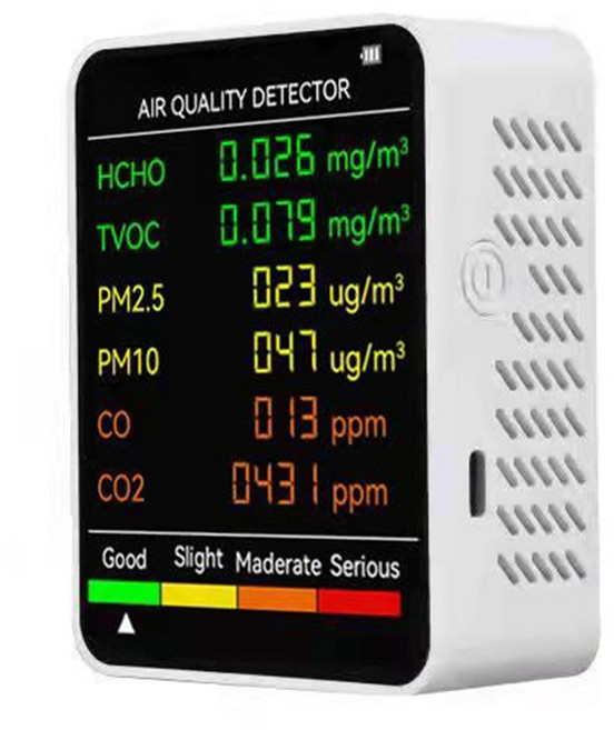 공기질 모니터 실내 적외선 센서 CO2 검출기 6-in-1 대기 오염 이산화탄소 검출기 PM2.5/PM10 테스터, [01] White, 1개