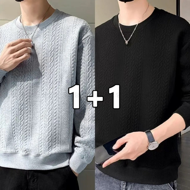 꽃소담 1+1 빅사이즈 남자 라운드넥 니트 긴팔 티셔츠 데일리룩 꽈배기 니트티 맨투맨 언더웨어 봄 가을 겨울 남성 옷 XP2440