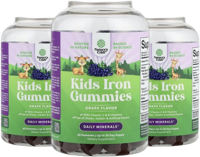 네이처스크래프트 슈퍼 철분 iron 아이언 포도 구미젤리 60개 2+1, 3개, 60회분 - 쿠팡